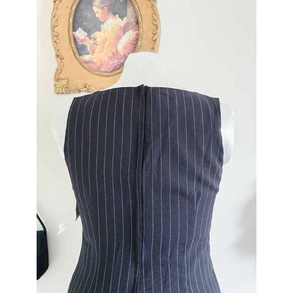 Vintage 80s Black Pinstripe Sleeveless Mini Bodycon Pencil Dress Sz M L - Picture 6 of 9